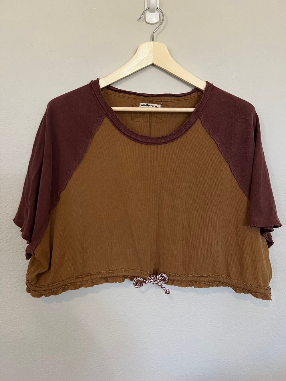 We The Free People Crop Raglan Ribbed T Shirt Brown Purple Size M